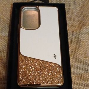 Stylish White and Gold Glitter Phone Case